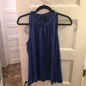 Size 8 blue, keyhole blouse from J. Crew with ruffle neck.
